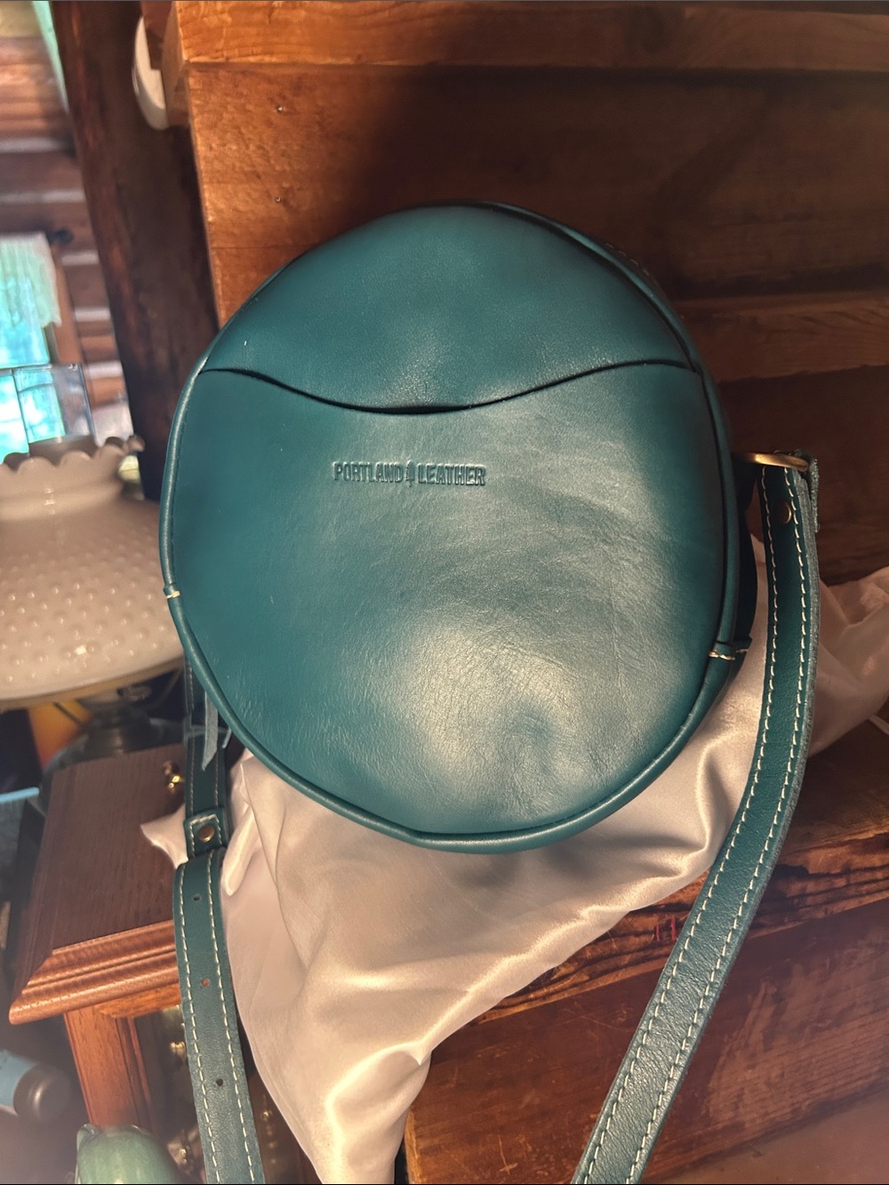 Portland Leather Teal/Green Round Crossbody Purse